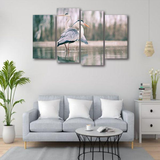 Pair Of Blue Herons 4 Panels Canvas Wall Art Prints