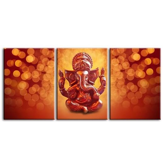 Hindu Deity Ganesha 3 Panels Canvas Wall Art