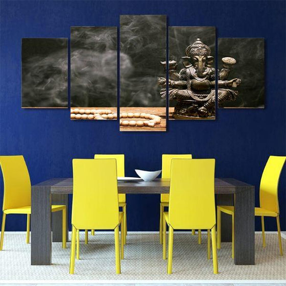 Hindu Elephant God Ganesh 5 Panels Canvas Wall Art Dining Room