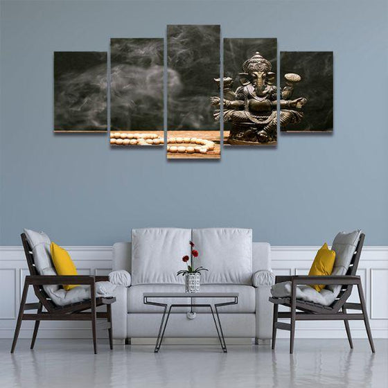 Hindu Elephant God Ganesh 5 Panels Canvas Wall Art Living Room