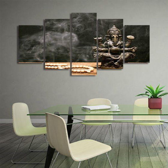 Hindu Elephant God Ganesh 5 Panels Canvas Wall Art Office