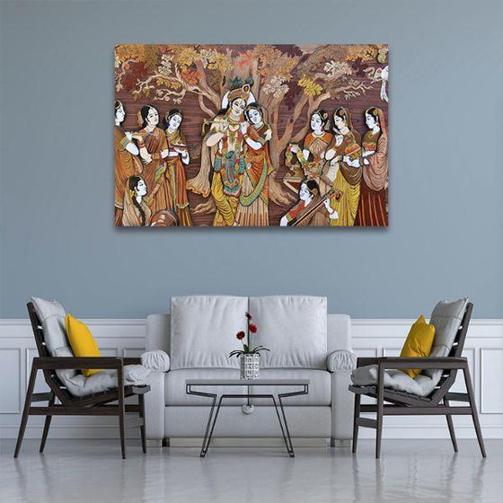 Hindu Gods Krishna & Radha Canvas Wall Art Living Room