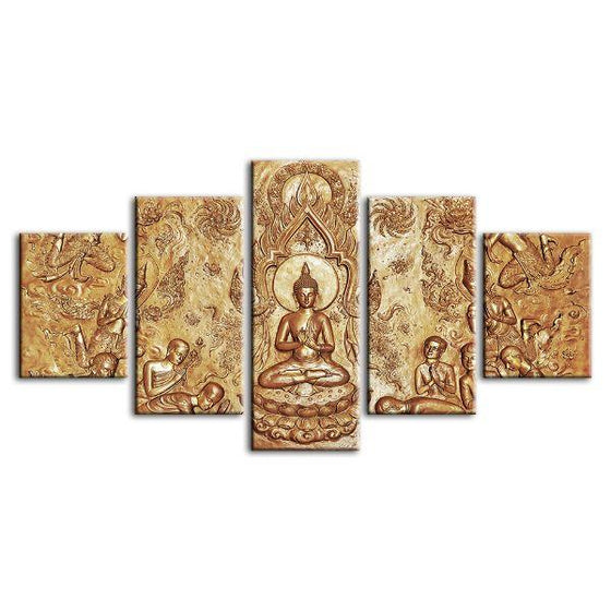 History Of Buddha 5 Panels Canvas Wall Art