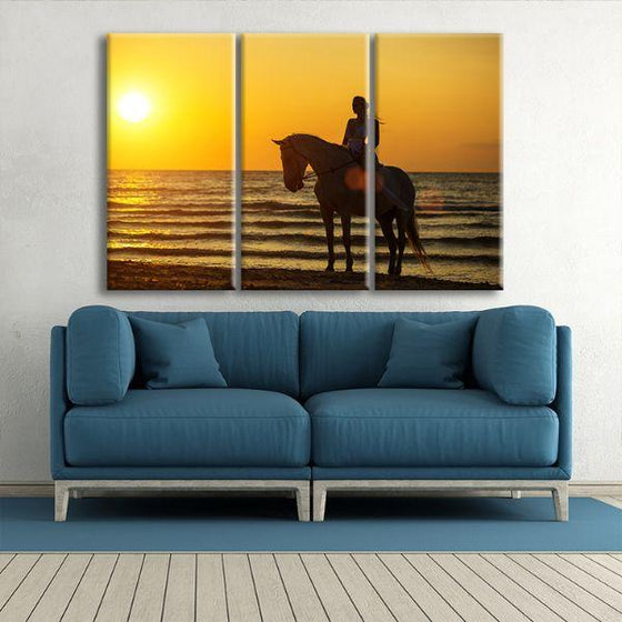 Horseback Riding At Sunset 3-Panel Canvas Wall Art Set