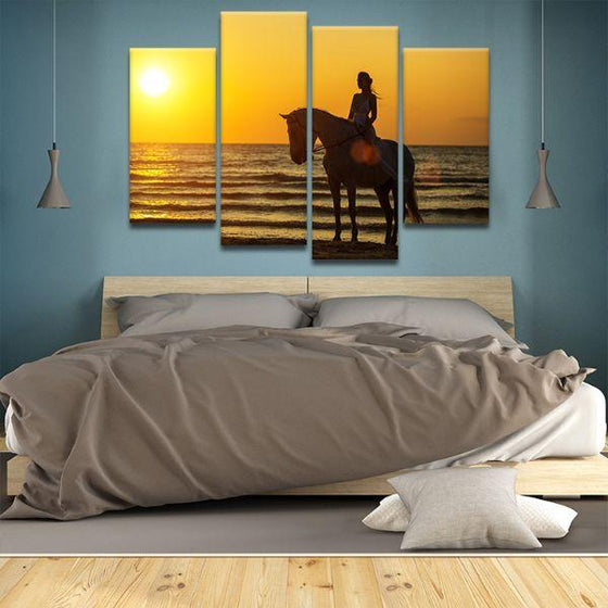 Horseback Riding At Sunset 4-Panel Canvas Wall Art Bedroom