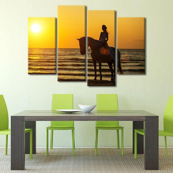 Horseback Riding At Sunset 4-Panel Canvas Wall Art Dining Room