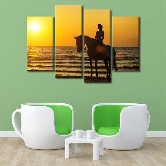 Horseback Riding At Sunset 4-Panel Canvas Wall Art Set