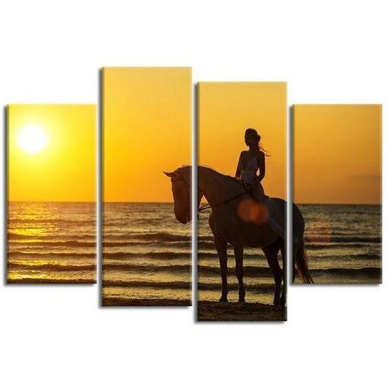 Horseback Riding At Sunset 4-Panel Canvas Wall Art
