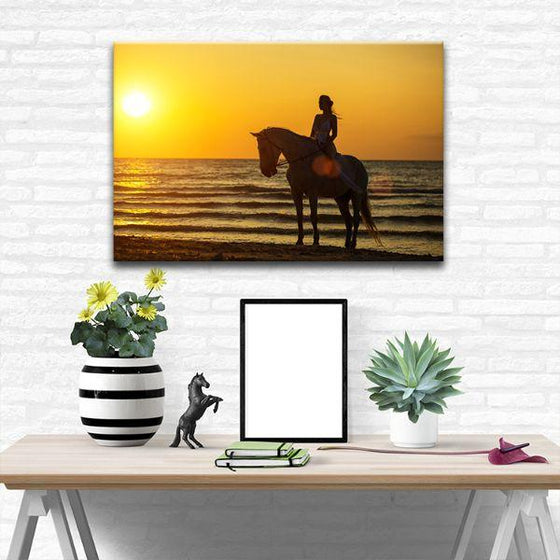 Horseback Riding At Sunset Canvas Wall Art Decor