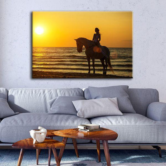 Horseback Riding At Sunset Canvas Wall Art Living Room