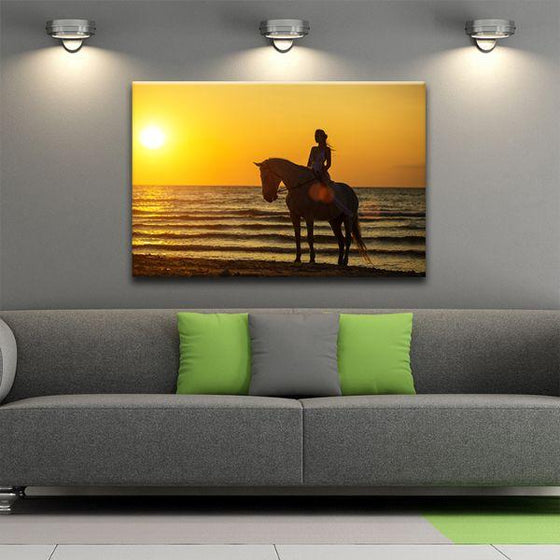Horseback Riding At Sunset Canvas Wall Art Print