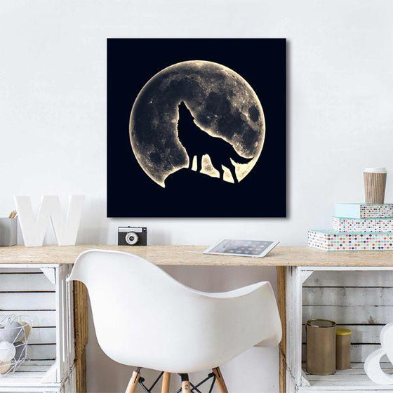 Howling Wolf & Full Moon Canvas Wall Art Decor