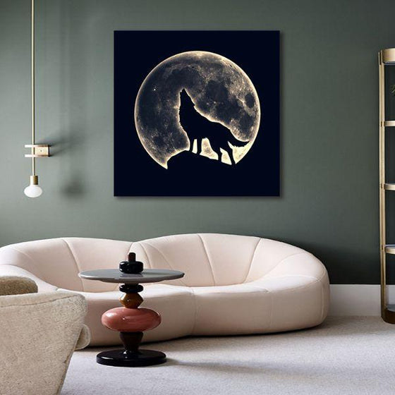 Howling Wolf & Full Moon Canvas Wall Art Print