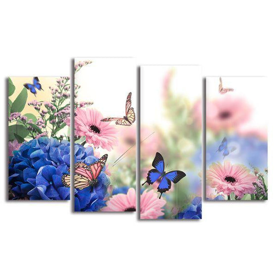 Hydrangeas & Daisies 4 Panels Canvas Wall Art