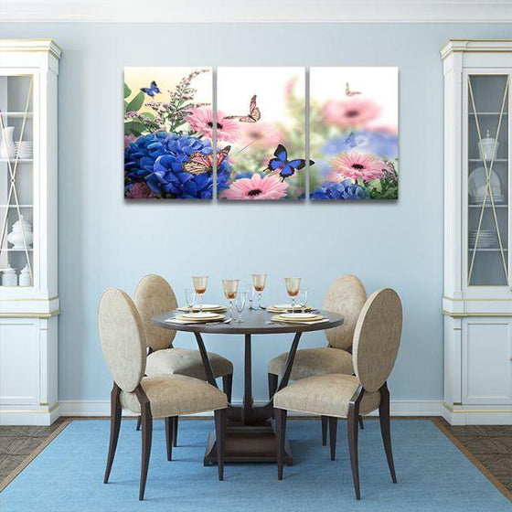 Hydrangeas & Daisies 3 Panels Canvas Wall Art Dining Room