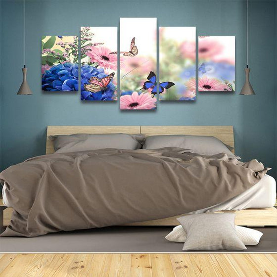 Hydrangeas & Daisies 5 Panels Canvas Wall Art Bedroom