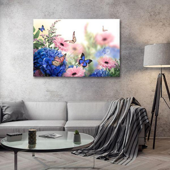 Hydrangeas & Daisies Canvas Wall Art Living Room