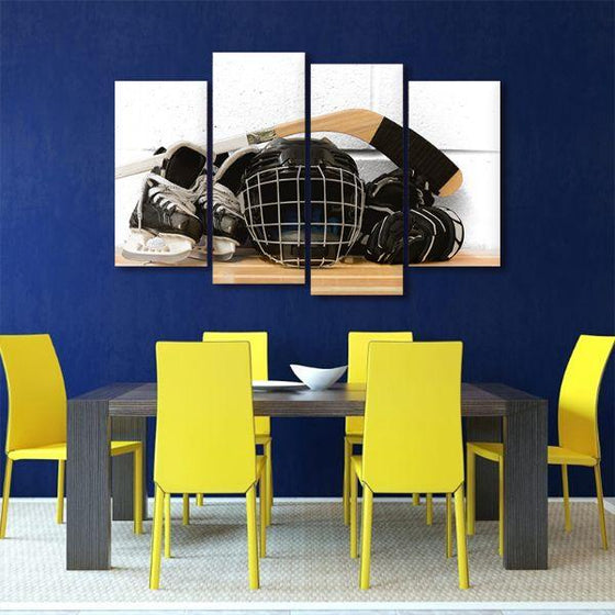 Ice Hockey Gear 4 Panels Canvas Wall Art Dining Room