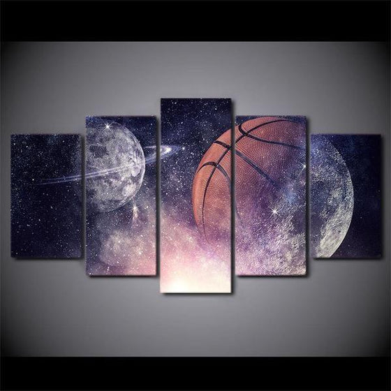 Abstract Basketball And Planets Starry Sky Night View Canvas Wall Art Prints