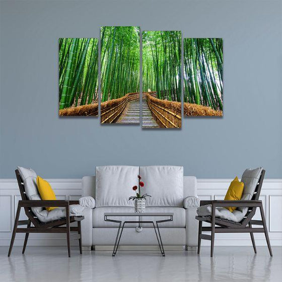Japan Bamboo Park 4 Panels Canvas Wall Art Living Room