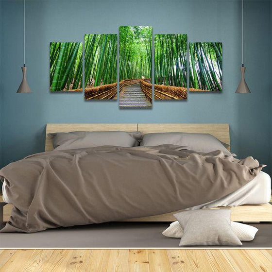 Japan Bamboo Park 5 Panels Canvas Wall Art Bedroom