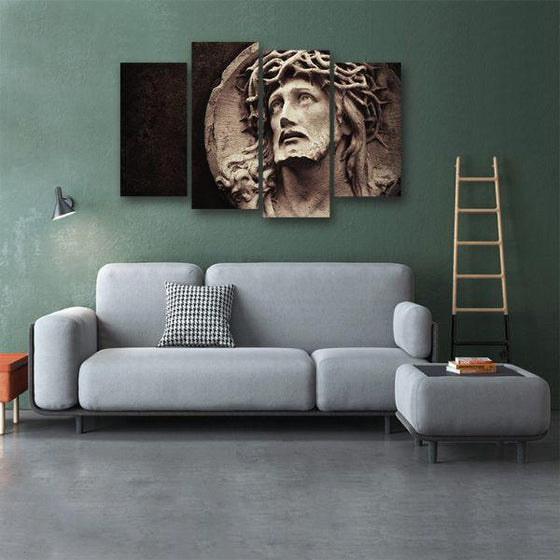 Jesus With Thorned Crown 4 Panels Canvas Wall Art Living Room