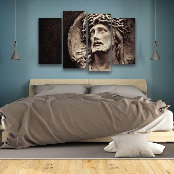 Jesus With Thorned Crown 4 Panels Canvas Wall Art Print