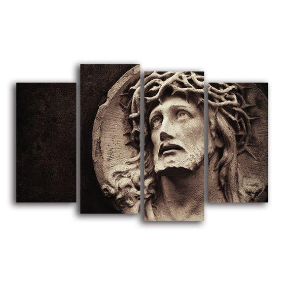Jesus With Thorned Crown 4 Panels Canvas Wall Art