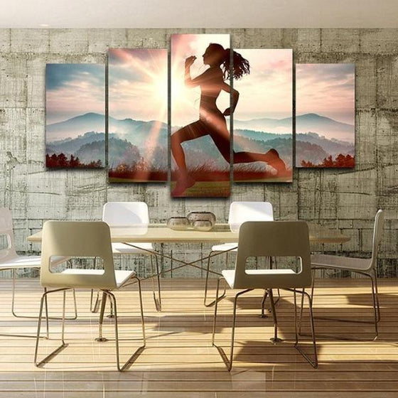 Fitness Run Sunshine Canvas Wall Art Dining Room