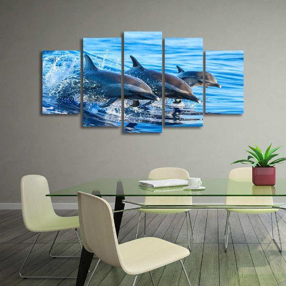 Jumping Dolphins 5 Panels Canvas Wall Art Office