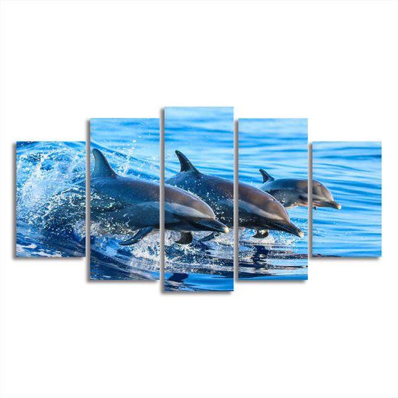 Jumping Dolphins 5 Panels Canvas Wall Art