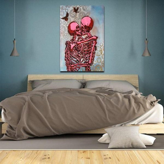 Kissing Skeleton Lovers Canvas Wall Art Bedroom