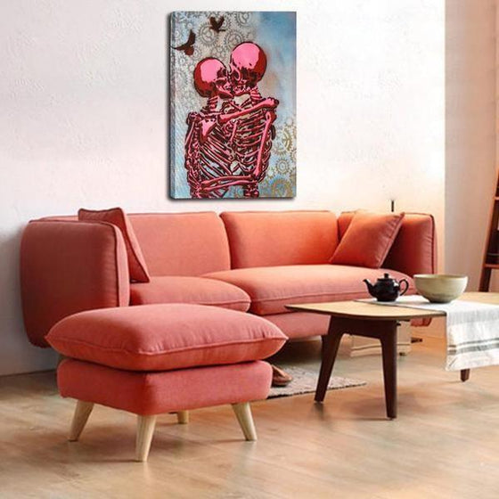 Kissing Skeleton Lovers Canvas Wall Art Living Room