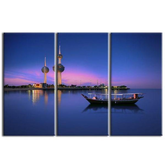 Kuwait Towers & Arabian Boat 3-Panel Canvas Wall Art