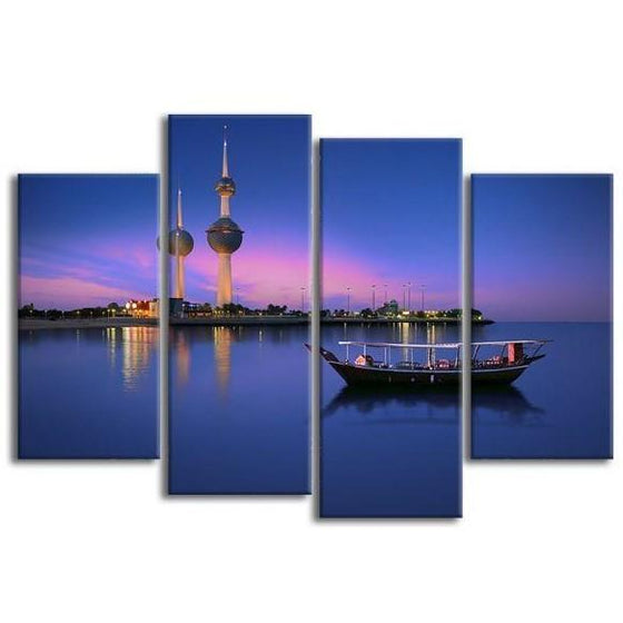 Kuwait Towers & Arabian Boat 4-Panel Canvas Wall Art