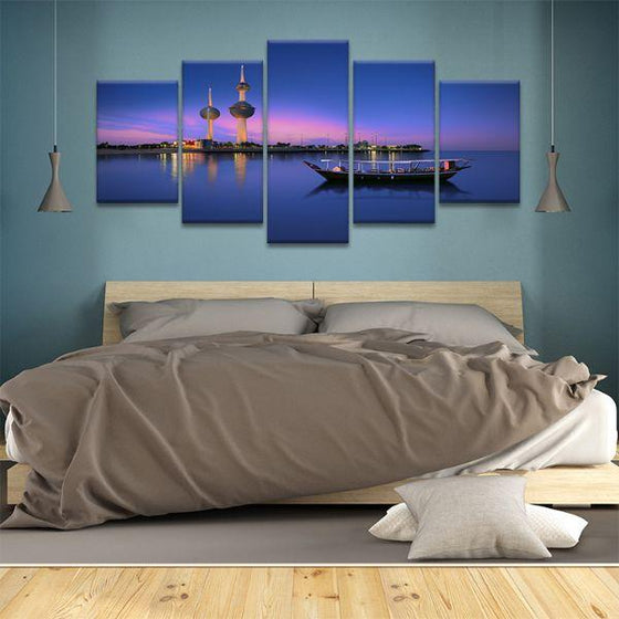 Kuwait Towers & Arabian Boat 5-Panel Canvas Wall Art Bedroom