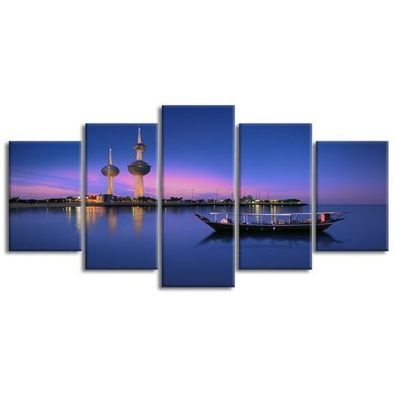 Kuwait Towers & Arabian Boat 5-Panel Canvas Wall Art