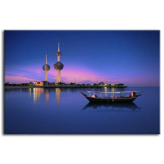 Kuwait Towers & Arabian Boat Canvas Wall Art