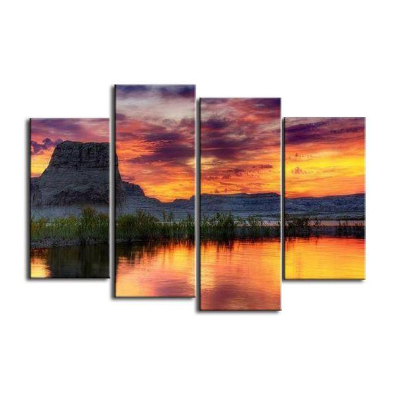 Lake & Canyon Sunset Canvas Wall Art