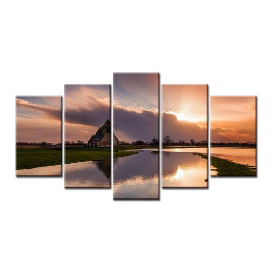 Lake And Sunset Clouds Canvas Wall Art