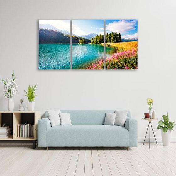 Lake Chamfer 3 Panels Canvas Wall Art Print