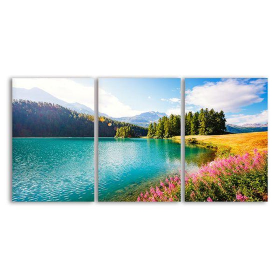 Lake Chamfer 3 Panels Canvas Wall Art