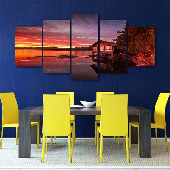 Lakeside View & Sunset 5 Panels Canvas Wall Art Dining Room