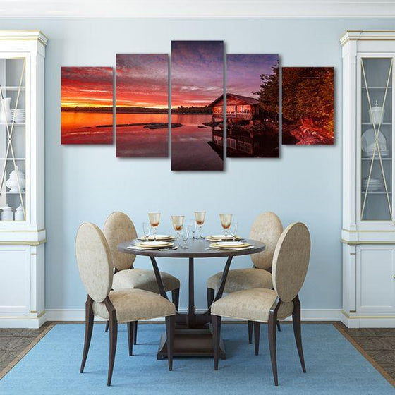 Lakeside View & Sunset 5 Panels Canvas Wall Art Kitchen