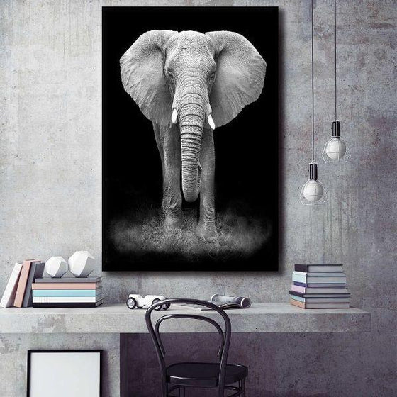 Large Elephant In Black & White Canvas Wall Art Bedroom