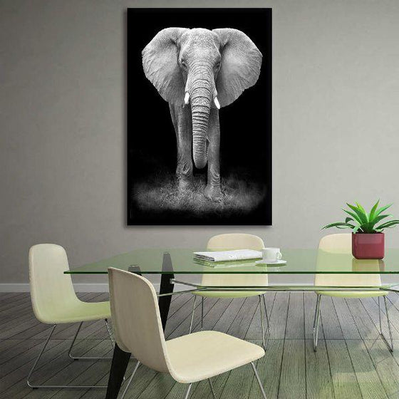 Large Elephant In Black & White Canvas Wall Art Office