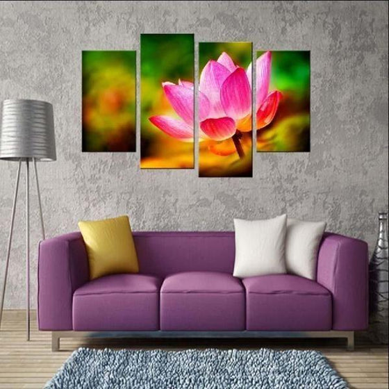 Botanical Pink Lotus Canvas Wall Art Living Room