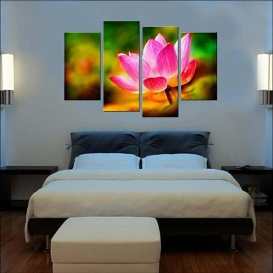 Botanical Pink Lotus Canvas Wall Art Bedroom