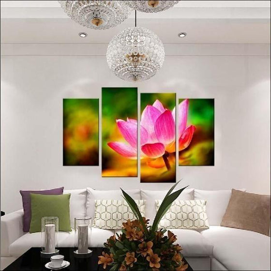 Botanical Pink Lotus Canvas Wall Art Living Room Decor