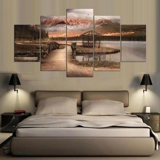 Mountain And Lake View Canvas Wall Art Bedroom